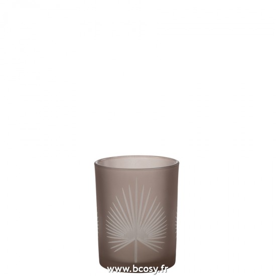 J Line Photophore Feuilles de Palmier Verre Beige Medium L10xB10xH13 cm Jline 21819 by Jolipa 21819