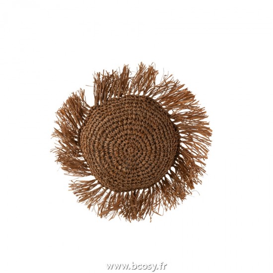 J Line Coussin Rond Rotin Raphia Marron L45xB45 cm Jline 22150 by Jolipa 22150
