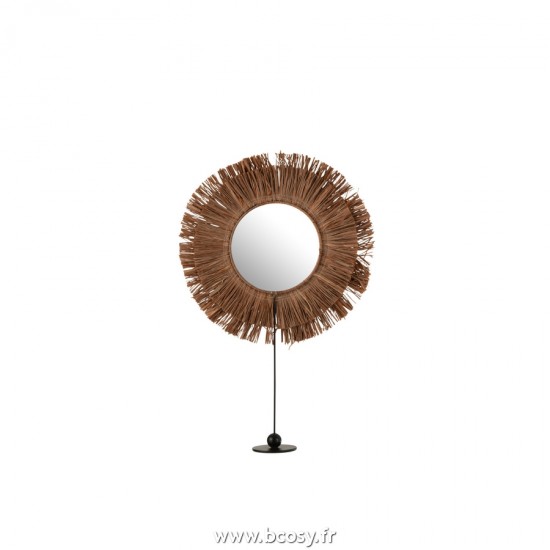 J-Line miroirs a maquillage Jolipa J Line Jline Miroir Sur Pied Rond Rotin Raphia Marron