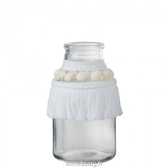 J Line Vase Coquillages Verre Textile Blanc Large L9xB9xH15 cm Jline 22438 by Jolipa 22438