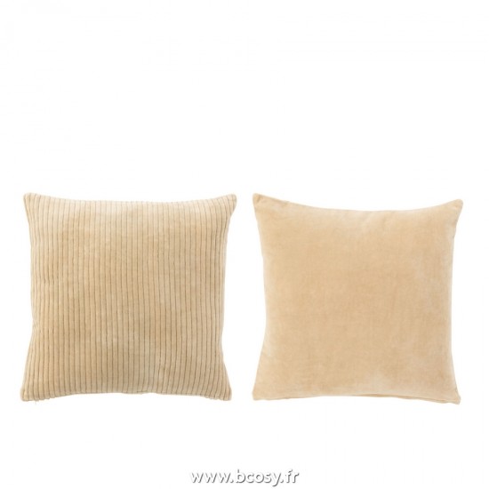 J Line Coussin Velours Carre Coton Beige L45xB45xH10 cm Jline 22640 by Jolipa 22640 Assortiment de 2 pcs