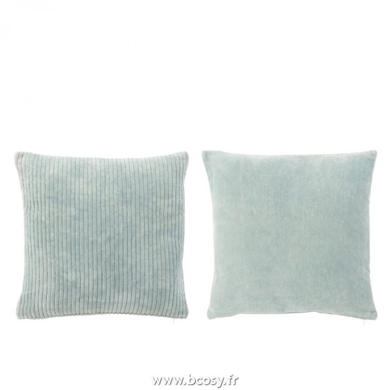 J Line Coussin Velours Carre Coton Bleu L45xB45xH10 cm Jline 22644 by Jolipa 22644 Assortiment de 2 pcs