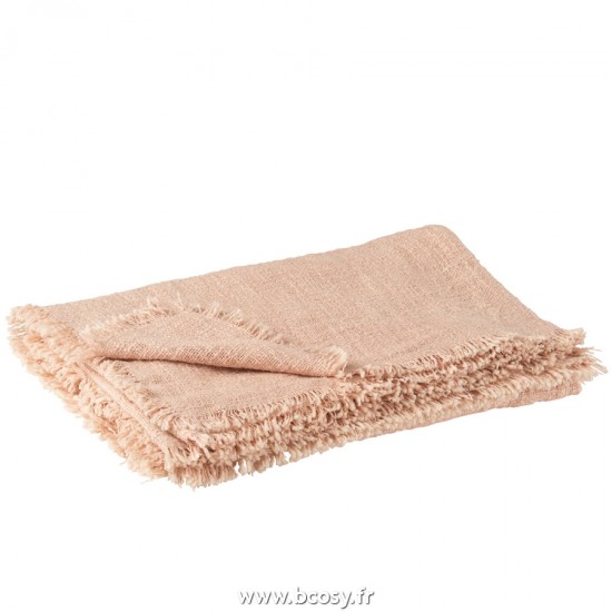 J Line Plaid Frange Coton Polyester Rose L130xB170 cm Jline 22836 by Jolipa 22836