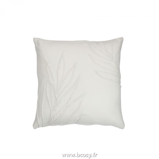 J Line Coussin Feuilles Fines Carre Polyester Blanc L43xB43xH14 cm Jline 22937 by Jolipa 22937