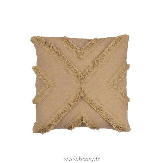 J Line Coussin Croix Carre Polyester Beige L43xB43xH14 cm Jline 22944 by Jolipa 22944