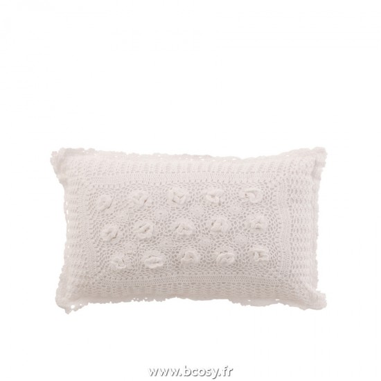 J Line Coussin Rectangle dentelles Coton Blanc L50xB30 cm Jline 23057 by Jolipa 23057