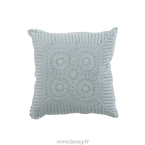 J Line Coussin Carre dentelles Coton Bleu L45xB45 cm Jline 23066 by Jolipa 23066