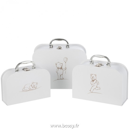 J Line Valises Naissance Ourson Blanc Set de 3 L26xB10xH10 cm Jline 23091 by Jolipa 23091