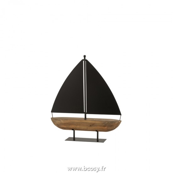 J Line Bateau A Voiles Bois Metal Noir Brun Large L46xB10xH53 cm Jline 23218 by Jolipa 23218