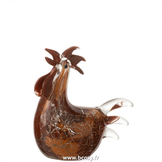 J Line Presse Papier Poule En Verre Tacheté Blanc Marron Ocre L15xB14xH15 cm Jline 23494 by Jolipa 23494