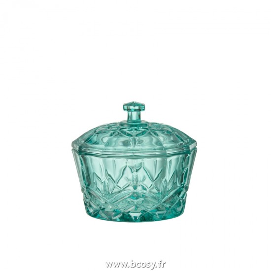 J Line Pot Mali Verre Taille Bleu Azur L12xB11xH11 cm Jline 23554 by Jolipa 23554