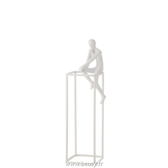 J Line Figurine Pensive Sur Cube Aluminium Blanc L10xB10xH36 cm Jline 23577 by Jolipa 23577
