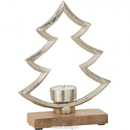 J Line Bougeoir Sapin Sur Base Bois Aluminium Argent Small L15xB3xH20 cm Jline 25824 by Jolipa 25824