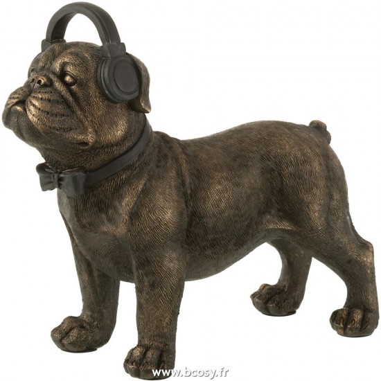 J Line Bulldog Casque Poly Brun Fonce Large L29xB12xH25 cm Jline 26454 by Jolipa 26454