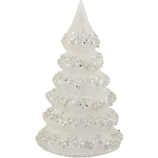 J Line Sapin De Noel Lignes Paillettes + Perles Blanc Argent Verre Large L12xB12xH21 cm Jline 27744 by Jolipa 27744