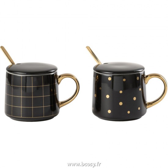 J Line Mugs Amelie Porcelain Noir L8xB9xH9 cm Jline 27905 by Jolipa 27905 Assortiment de 2 pcs
