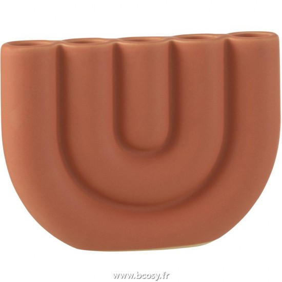 J Line Bougeoir Arc 5 Bougies Ceramique Orange L18xB4xH13 cm Jline 28003 by Jolipa 28003