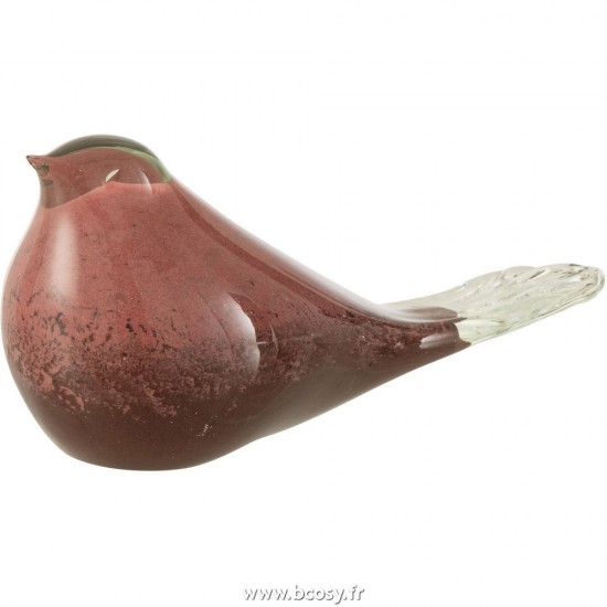 J Line Oiseau Verre Rose Brun Large L22xB8xH10 cm Jline 28938 by Jolipa 28938