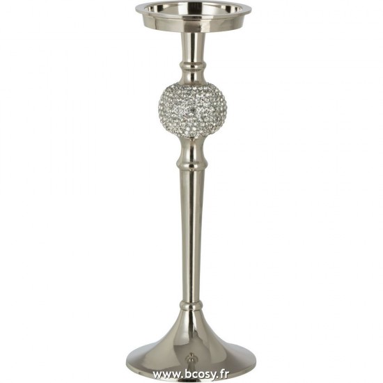 J Line Bougeoir Sur Pied Diamant Sphere Aluminium Argent Small L10xB10xH31 cm Jline 29067 by Jolipa 29067