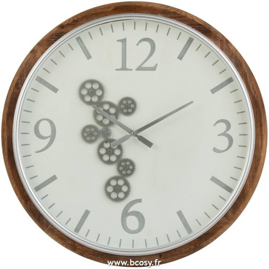 J Line Horloge Engrenage Chiffres Arabes Mdf Blanc Marron Gris Large 75 Jline 2918 by Jolipa 2918