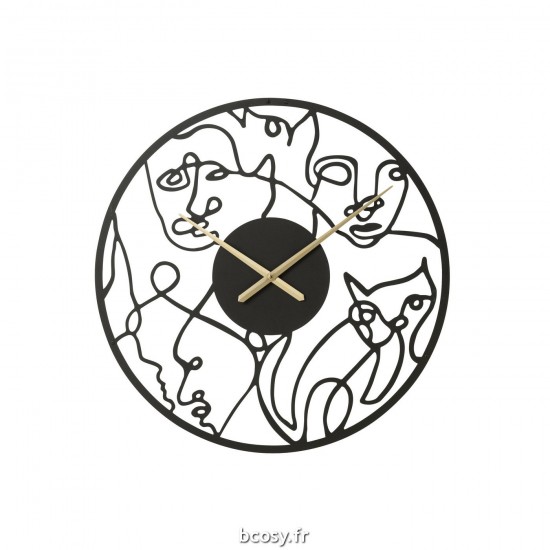 J Line Horloge Visages Metal Noir Large L69xB69 cm JLine 30015 by Jolipa 30015.