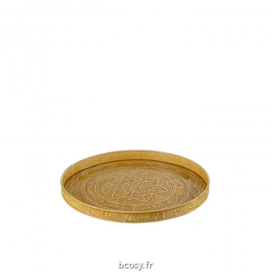 J Line Plateau Rond Classique Fer Ochre S L35xB35xH3 cm JLine 30134 by Jolipa 30134.