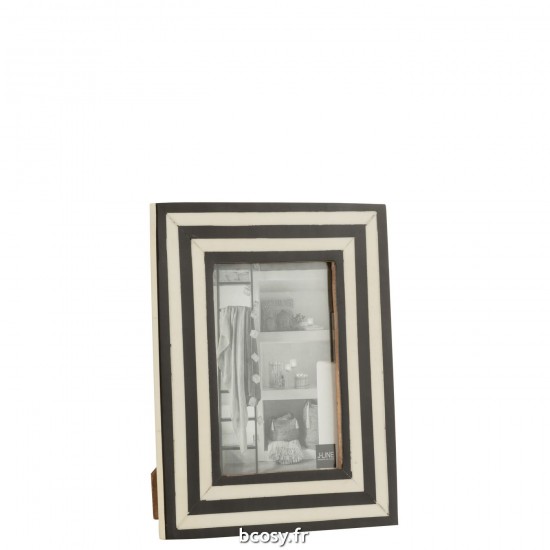 J Line Cadre Photo Rectangle Plat Lignes Resine Noir Blanc Small L17xB9xH22 cm JLine 30209 by Jolipa 30209.