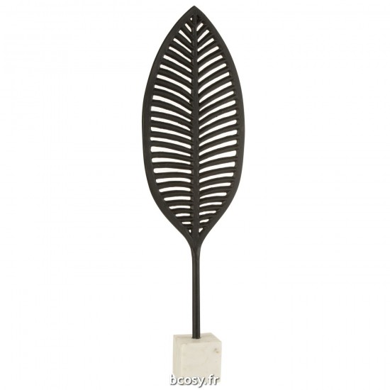 J Line Statue Feuille Fin Decorative Aluminium Noir Blanc Large L21xB8xH71 cm JLine 30222 by Jolipa 30222.