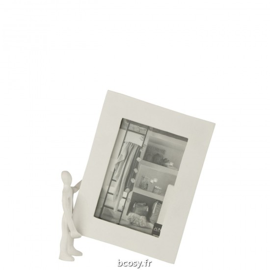 J Line Personnage Avec Cadre Photo Aluminium Blanc Large L23xB6xH27 cm JLine 30233 by Jolipa 30233.