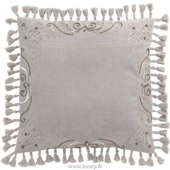 J Line Coussin Marocain Bords Floches Velours Gris Jline 3038 by Jolipa 3038