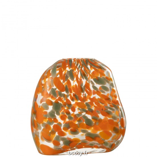 J Line Vase Plat Taches Verre Orange Vert Large L24xB10xH21 cm JLine 30390 by Jolipa 30390.