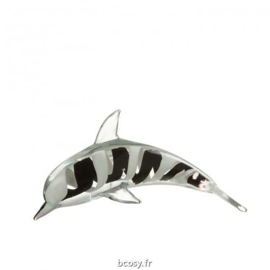 J Line Presse Pap Dauphin Verre Noir Blanc Large L24xB11xH11 cm JLine 30411 by Jolipa 30411.