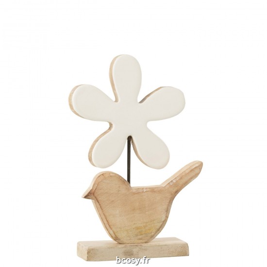 J Line Oiseau Fleur Bois Blanc Large L25xB16xH6 cm JLine 31308 by Jolipa 31308.