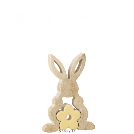 J Line Lapin Fleur Milieu Bois Jaune Small L18xB12xH3 cm JLine 31316 by Jolipa 31316.