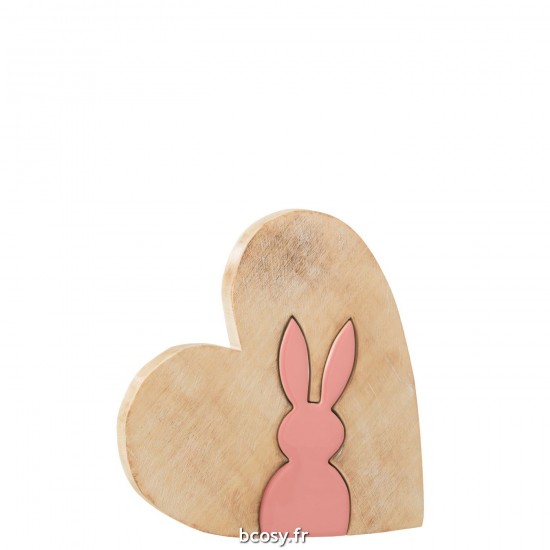 J Line Cœur Lapin Bois Rose L22xB21xH3 cm JLine 31324 by Jolipa 31324.