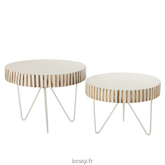 J Line Set 2 Tables Ying Bois Metal Blanc L48xB48xH37 cm JLine 31350 by Jolipa 31350.