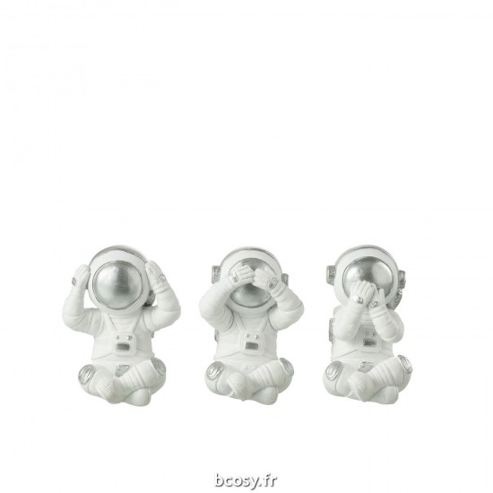 J Line Astronaute Voir Entendre Se Taire Poly Blanc Argent L8xB8xH11 cm JLine 32432 by Jolipa 32432 Assortiment de 3 pcs.