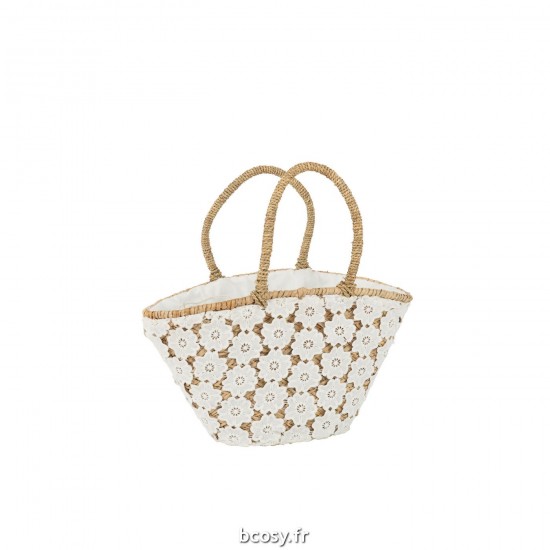 J Line Sac De Plage Dentelle Fleur Motif Jute Naturel Blanc L47xB31xH47 cm JLine 33236 by Jolipa 33236.