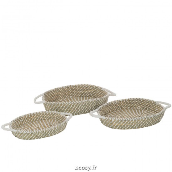 J Line Set 3 Panier Oval Anses Paille Naturel Blanc L59xB34xH12 cm JLine 33242 by Jolipa 33242.