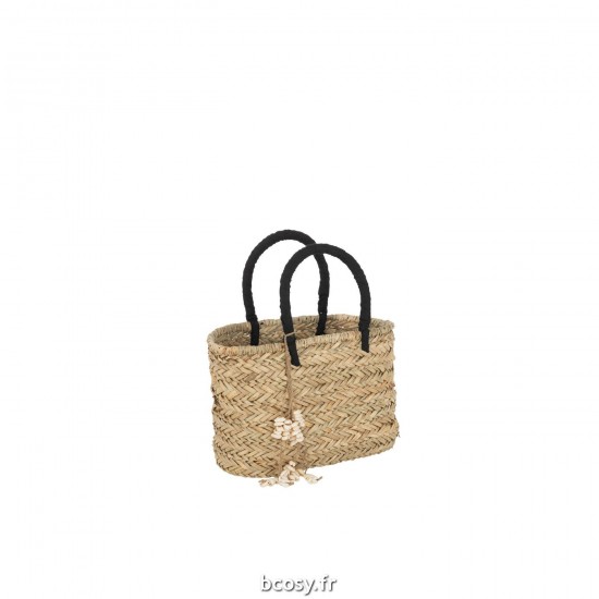 J-Line J Line sacs de plage Jolipa Sac De Plage Coquillages Noir Anses Jute Naturel Noir Small.