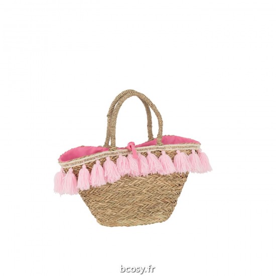 J Line Sac De Plage Floches Jute Textile Naturel Rose L50xB22xH50 cm JLine 33289 by Jolipa 33289.