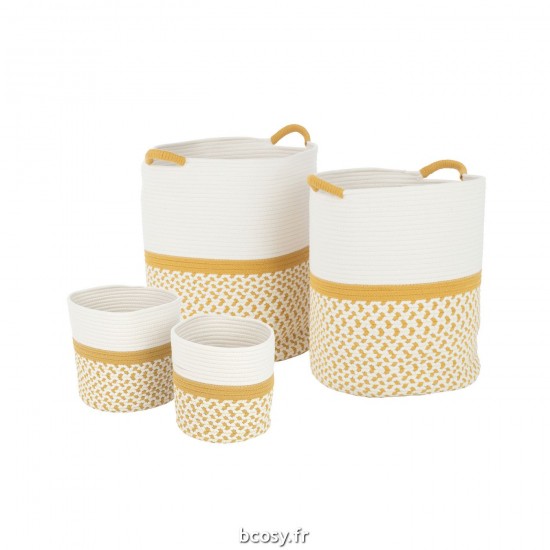 J Line Set 4 Paniers Rond Motifs Textile Blanc Orange L52xB43xH46 cm JLine 33294 by Jolipa 33294.