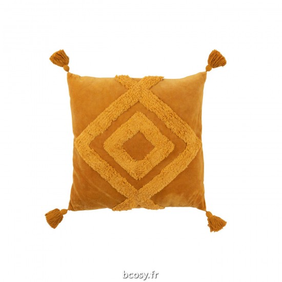 J Line Coussin Floches Coton Ocre L63xB63xH12 cm JLine 33943 by Jolipa 33943.