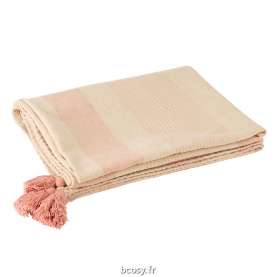 J Line Plaid Mik Coton Blanc Rose L130xB180xH10 cm JLine 34581 by Jolipa 34581.