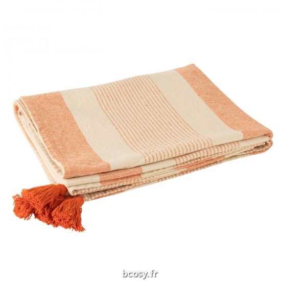 J Line Plaid Mik Coton Beige Orange L130xB180xH10 cm JLine 34583 by Jolipa 34583.