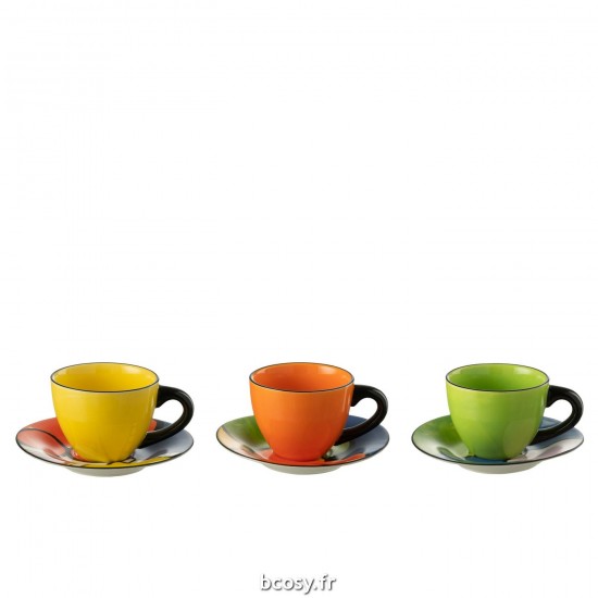 J Line Boite De 3 Tasses A The Soucoupes Procelaine Pop Art L15xB15xH7 cm JLine 34621 by Jolipa 34621 Assortiment de 3 pcs.