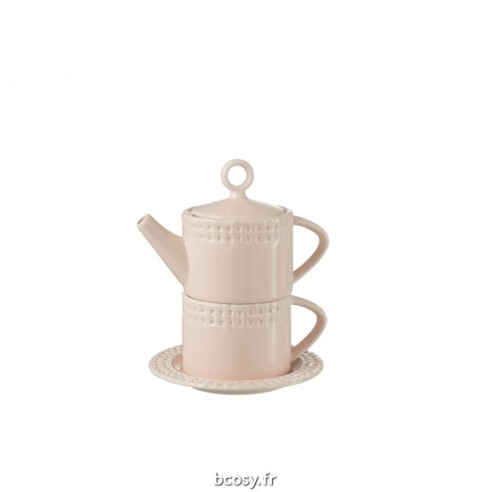 J Line Theiere Et Tasse Ceramique Rose L18xB17xH22 cm JLine 34695 by Jolipa 34695.
