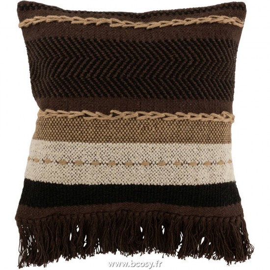 J Line Coussin Ethnique Coton Marron Noir Beige Jline 3470 by Jolipa 3470