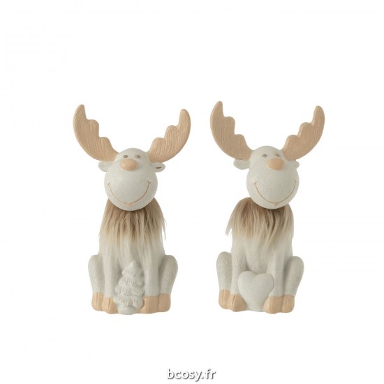 J Line Renne Fourrure Poly Beige Blanc Large JLine 35041 by Jolipa 35041 Assortiment de 2 pcs.