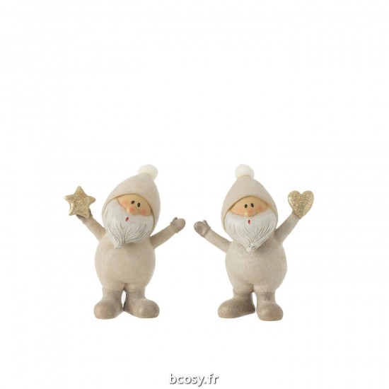 J Line Pere Noel Etoile Coeur Poly Gris Large JLine 35043 by Jolipa 35043 Assortiment de 2 pcs.